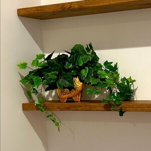 Faux Green Plant in Gold Vase